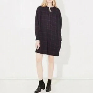 Steve Alan Wool Navy Plaid Oversized Tunic Blouse Dress Button Down Size Large